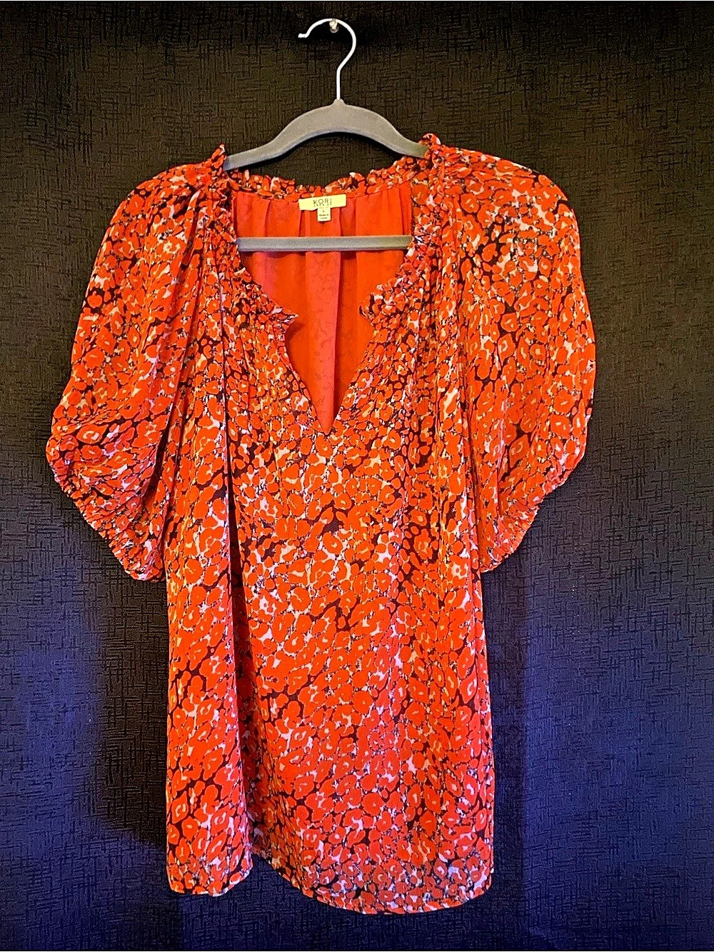 Kori America - Abstract Puff Sleeve Blouse in Orange & Black size Large